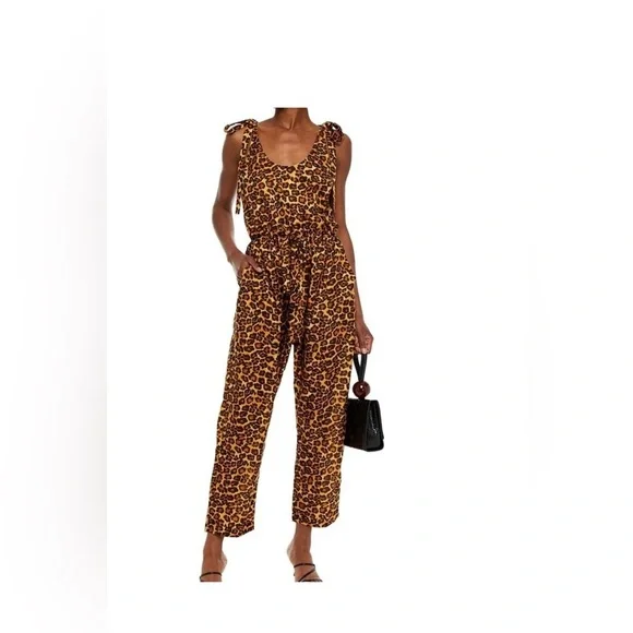 Zimmermann Amelie Tie Shoulder 100% Silk Jumpsuit Leopard Print Size Small/6 - Picture 2 of 8